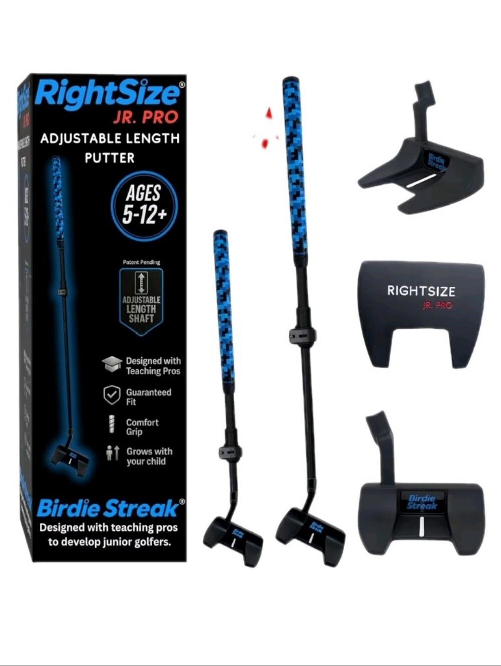 RightSize JR. Pro Series Golf Putter by Birdie Streak, Adj Length for Age 5-12